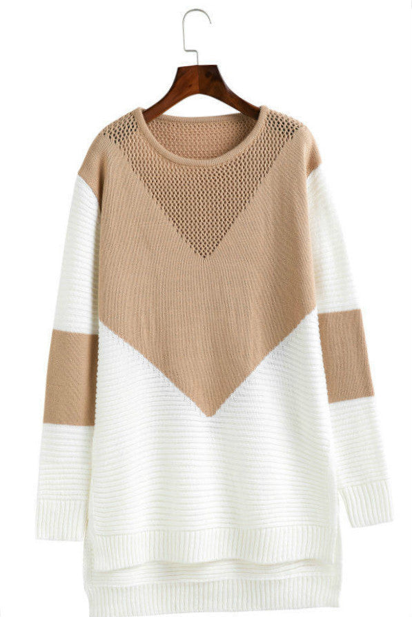 Damen modischer Pullover mit strukturiertem V-Ausschnitt und modernen Farbblöcken R&B