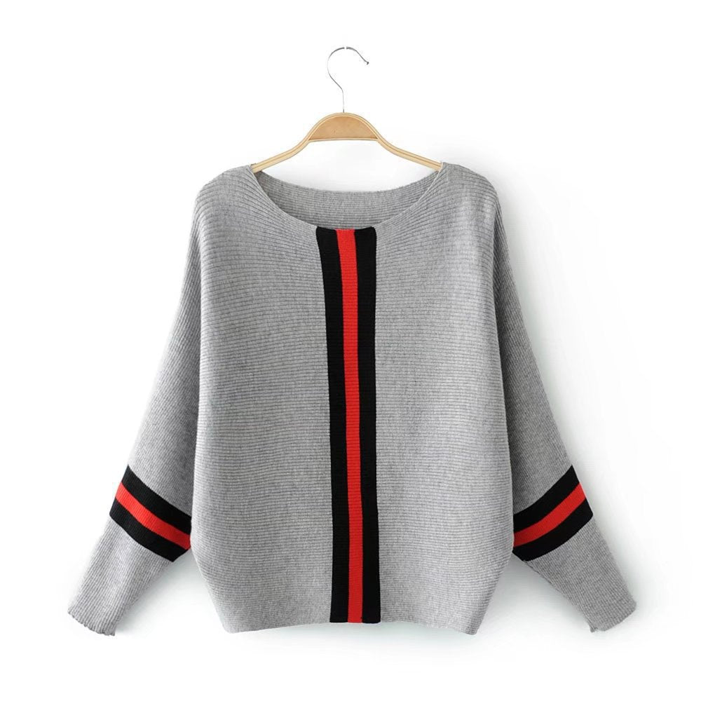 Damen modischer Strickpullover mit stylishen Streifen R&B