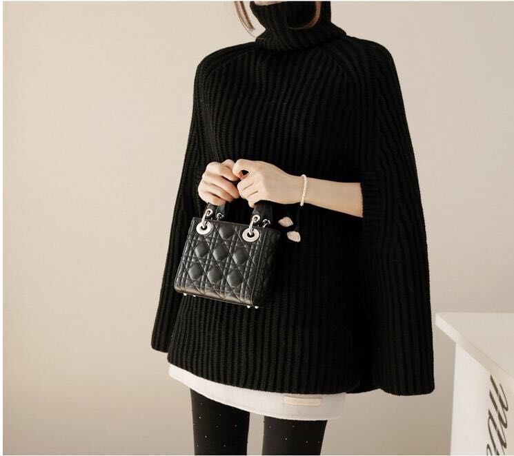 Damen Strickponcho mit weichem Stehkragen und lässigem Schnitt R&B