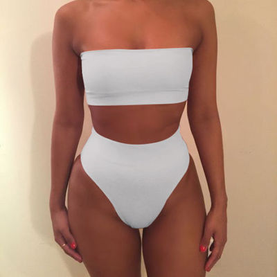 Damen Bandeau-Bikini-Set mit hohem Schnitt und tailliertem Design R&B