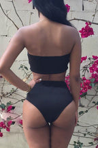 Damen Bandeau-Bikini-Set mit hohem Schnitt und tailliertem Design R&B