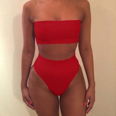 Damen Bandeau-Bikini-Set mit hohem Schnitt und tailliertem Design R&B