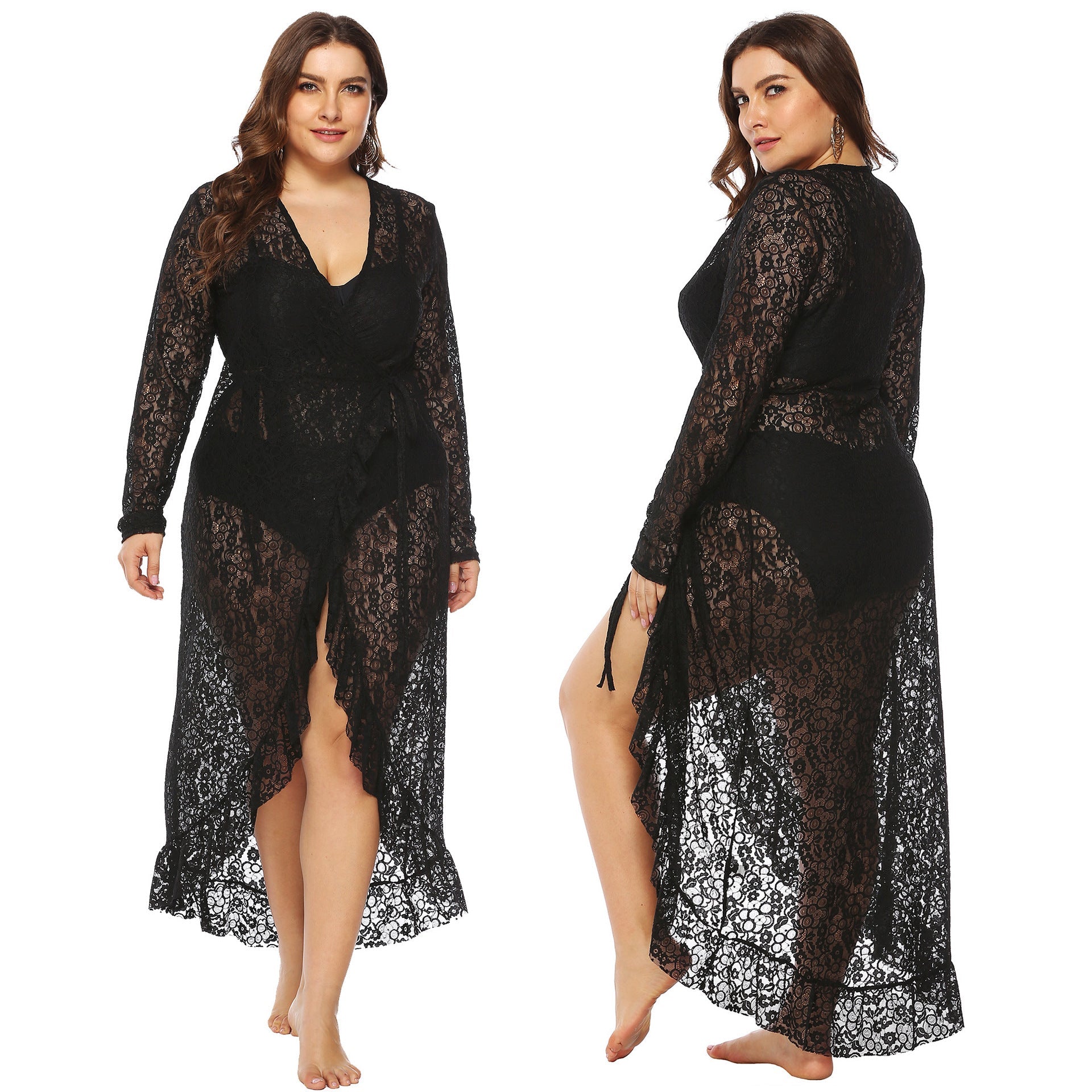 Damen eleganter Spitzen-Strandüberwurf R&B