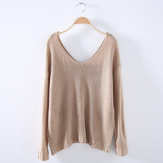 Damen V-Ausschnitt Strickpullover mit lockerer Passform R&B