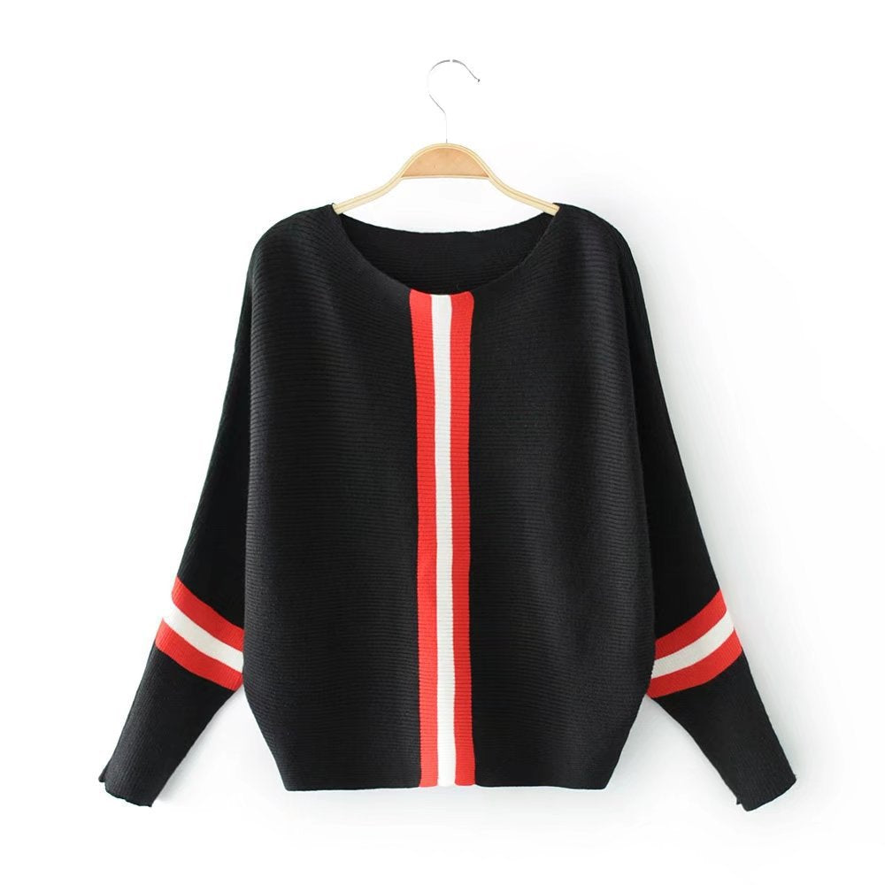 Damen lässiger Strickpullover mit sportlichem Streifenmuster R&B