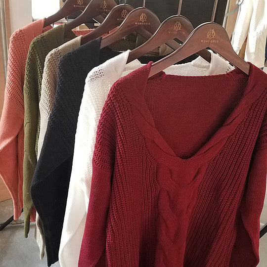 Damen trendiger Strickpullover mit asymmetrischem Schnitt und offener Schulterpartie R&B