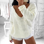 Damen Oversized Strickpullover mit tiefem V-Ausschnitt