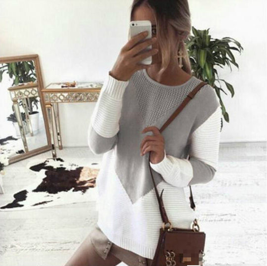 Damen modischer Pullover mit strukturiertem V-Ausschnitt und modernen Farbblöcken R&B
