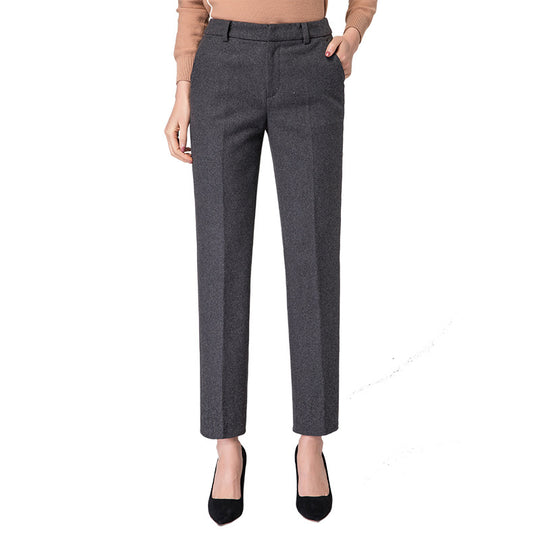 Damen Woll Stoffhose schmal geschnitten mit edlem Design