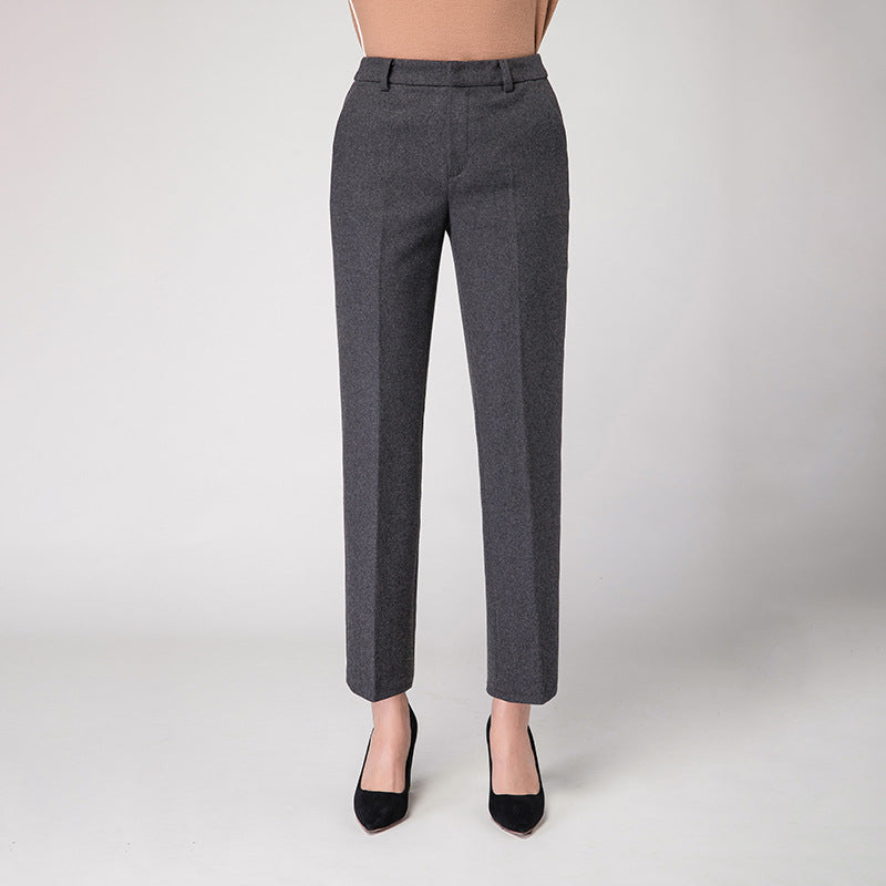 Damen Woll Stoffhose schmal geschnitten mit edlem Design