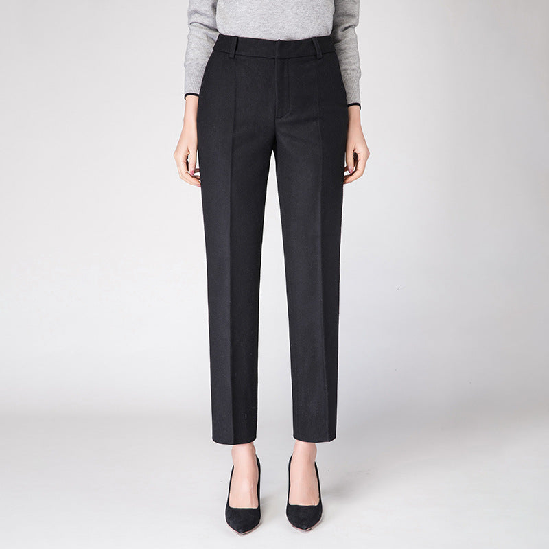 Damen Woll Stoffhose schmal geschnitten mit edlem Design