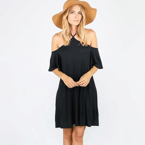 Damen Sommerliches Kleid mit schulterfreier Optik und fließendem Schnitt R&B