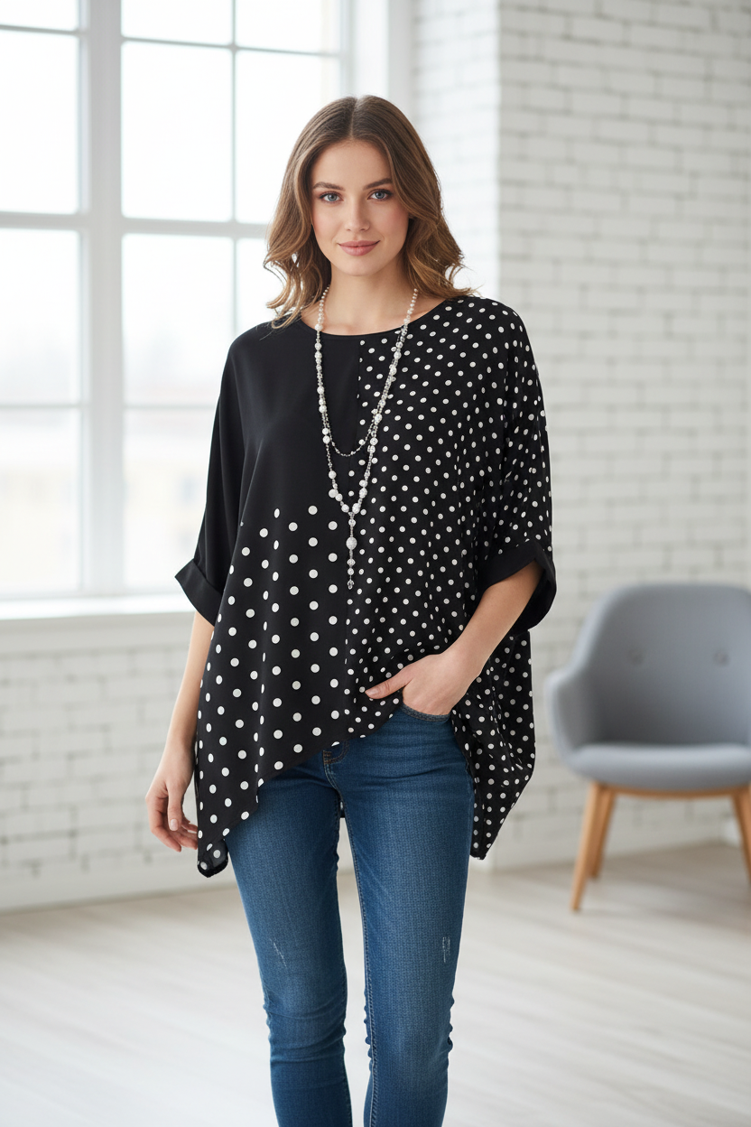 Damen Polka-Dots T-Shirt mit abgesetzten Schemata und modernem Schnitt R&B