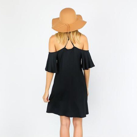 Damen Sommerliches Kleid mit schulterfreier Optik und fließendem Schnitt R&B