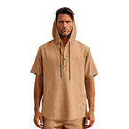 R&B | Leinen-Knopf-Strand-Kapuzen-Henley-Shirt