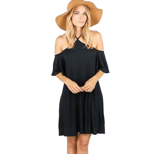 Damen Sommerliches Kleid mit schulterfreier Optik und fließendem Schnitt R&B