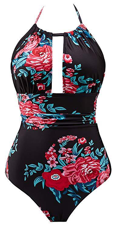 Damen Floral Badeanzug mit tiefem Ausschnitt R&B
