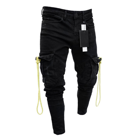 Herren trendige Cargo-Jeans mit praktischem Seitenreißverschluss und stylischen Ziernähten R&B