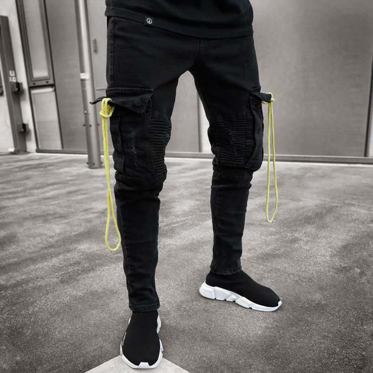 Herren trendige Cargo-Jeans mit praktischem Seitenreißverschluss und stylischen Ziernähten R&B
