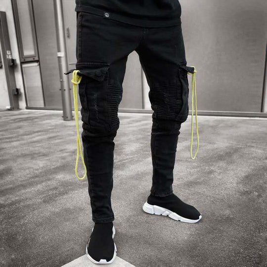 Herren trendige Cargo-Jeans mit praktischem Seitenreißverschluss und stylischen Ziernähten R&B