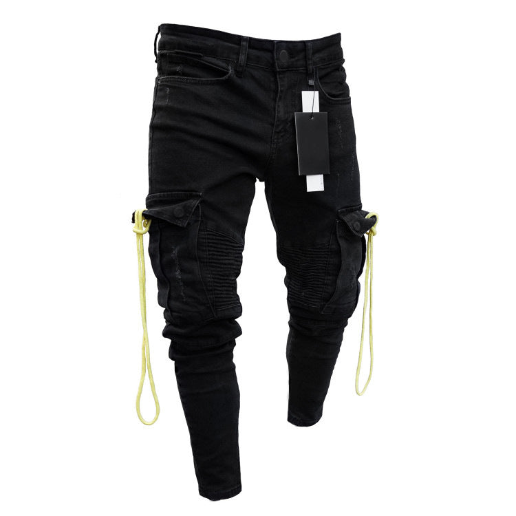 Herren trendige Cargo-Jeans mit praktischem Seitenreißverschluss und stylischen Ziernähten R&B