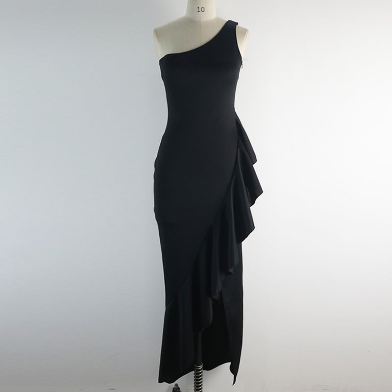 Damen elegantes Abendkleid mit asymmetrischem Rüschendesign R&B