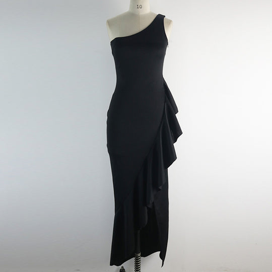 Damen elegantes Abendkleid mit asymmetrischem Rüschendesign R&B