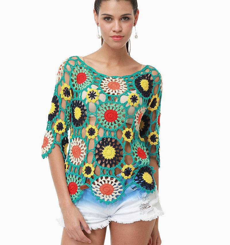 Damen Häkeloberteil mit buntem Floral-Design R&B