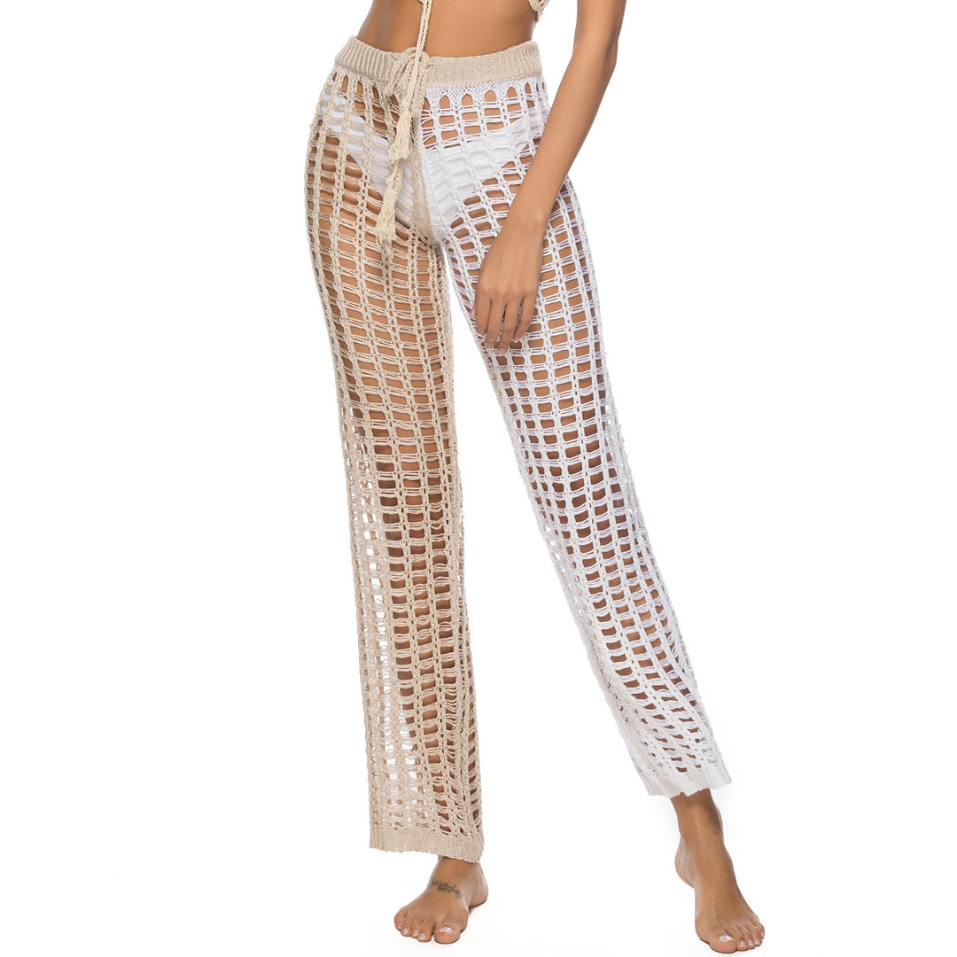 Damen Häkel-Strandhose mit transparentem Muster und modischen Fransen R&B