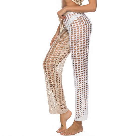 Damen Häkel-Strandhose mit transparentem Muster und modischen Fransen R&B