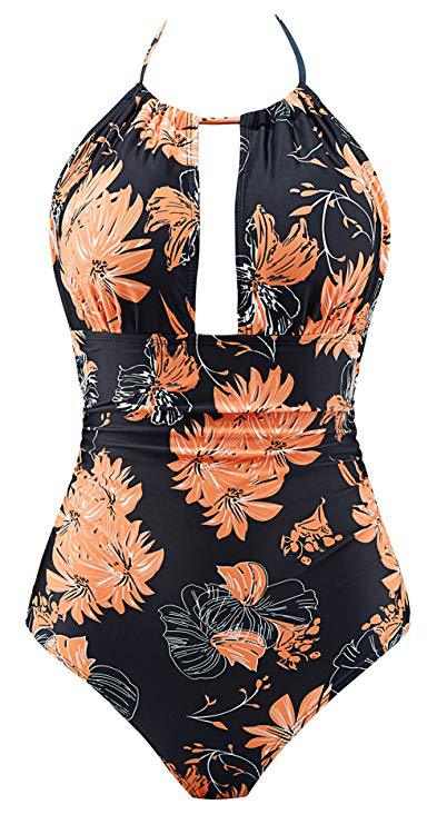 Damen Floral Badeanzug mit tiefem Ausschnitt R&B