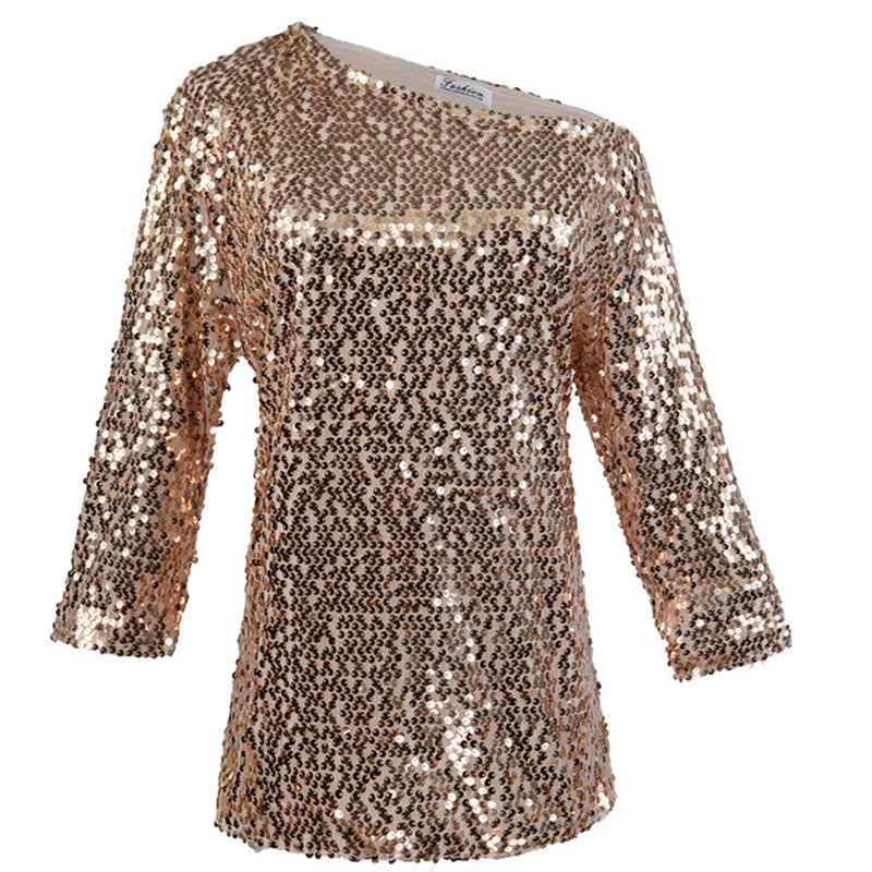 Damen Funkelndes Oberteil mit schulterfreiem Design und Paillettenbesatz R&B