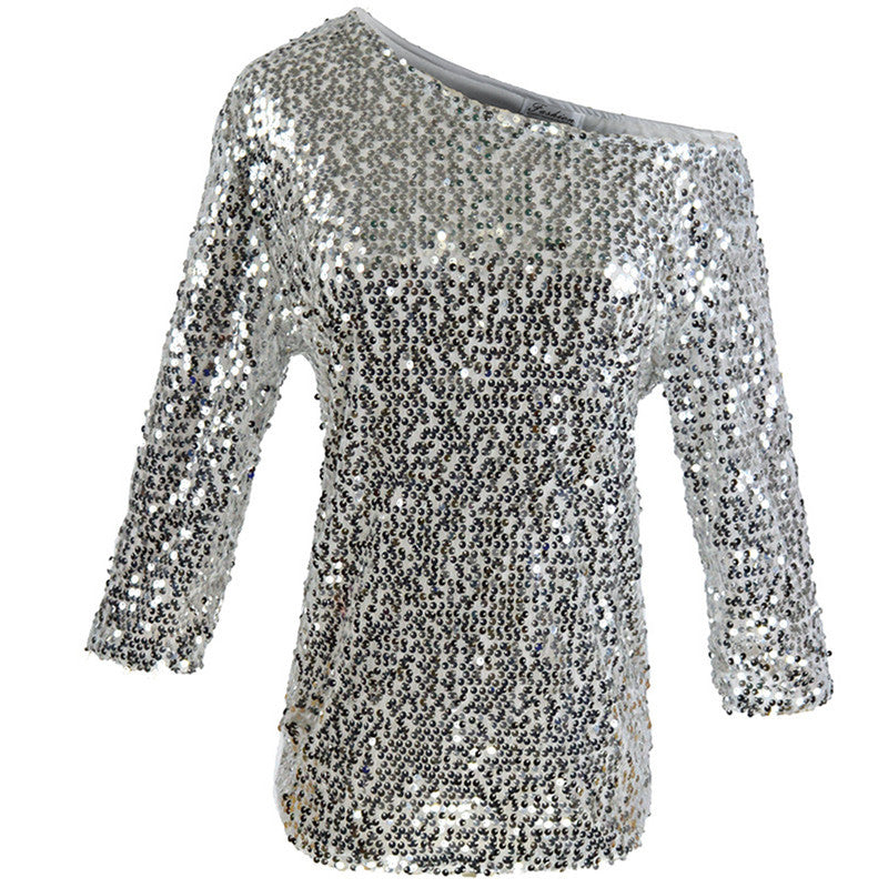Damen Funkelndes Oberteil mit schulterfreiem Design und Paillettenbesatz R&B