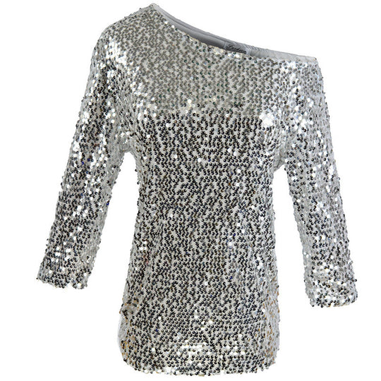 Damen Funkelndes Oberteil mit schulterfreiem Design und Paillettenbesatz R&B