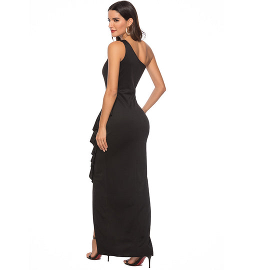 Damen Elegantes Maxikleid mit asymmetrischem Saum und raffiniertem Faltenwurf R&B
