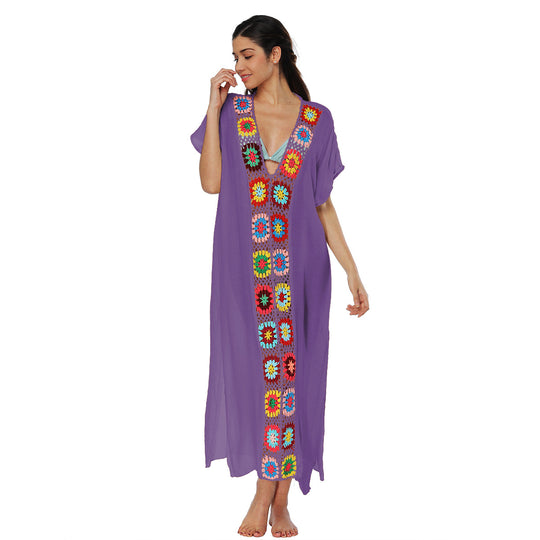 Damen Häkel-Strandkleid mit buntem Blumendesign R&B
