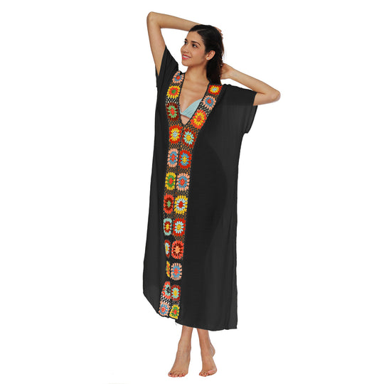 Damen Häkel-Strandkleid mit buntem Blumendesign R&B