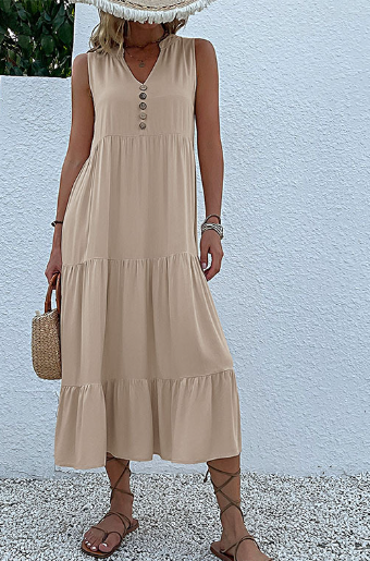 Damen lässiges Knopfkleid mit Rüschendetails und dekorativem Saum R&B