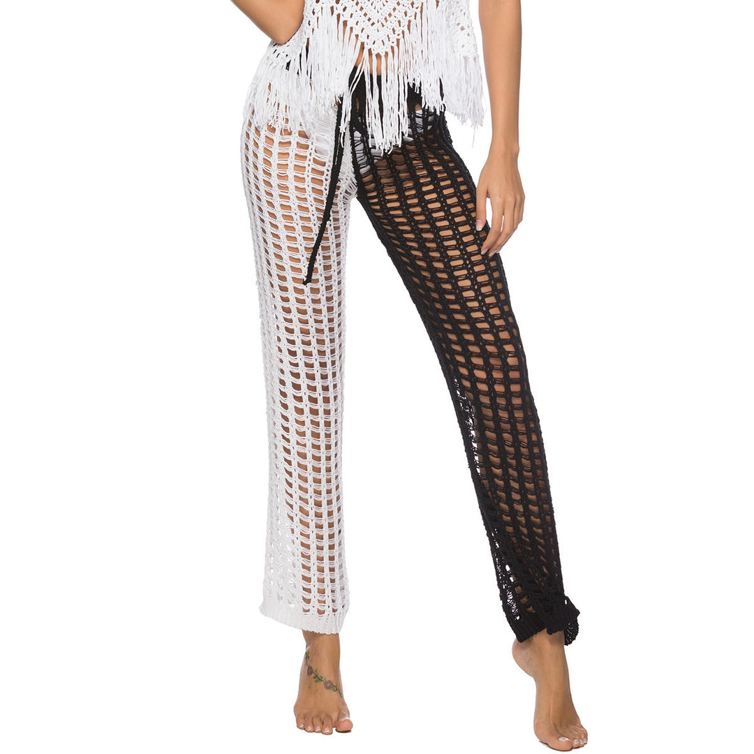 Damen Häkel-Strandhose mit transparentem Muster und modischen Fransen R&B