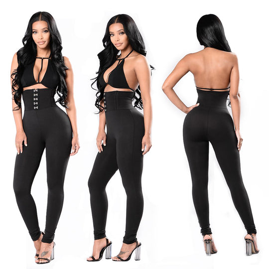 Damen Hochtaillierte Leggings mit dekorativem Knopfdesign R&B