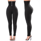 Damen Hochtaillierte Leggings mit dekorativem Knopfdesign