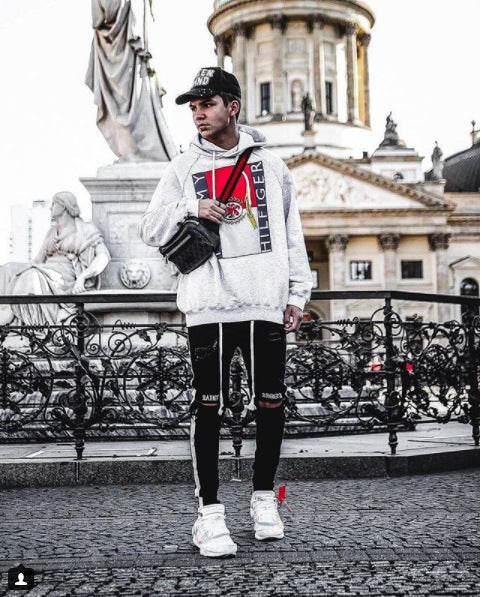 Herren lässige Skinny Jeans mit auffälligem Used-Effekt und trendigem Streifen R&B