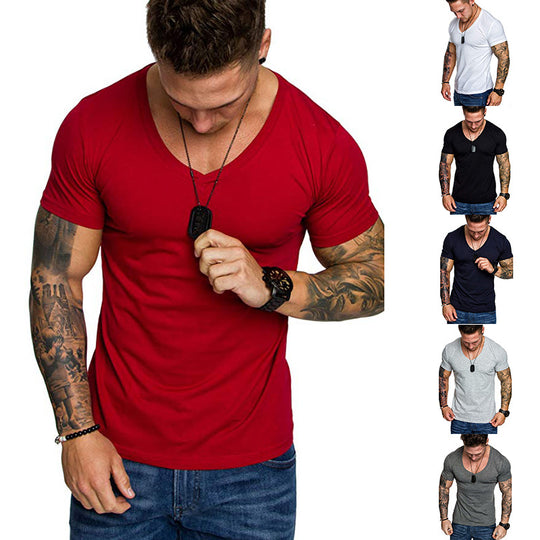 Herren V-Ausschnitt T-Shirt aus hochwertiger Baumwolle mit figurbetonter Passform R&B