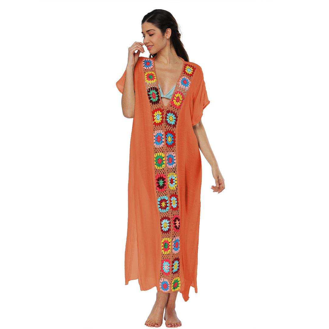 Damen Häkel-Strandkleid mit buntem Blumendesign R&B