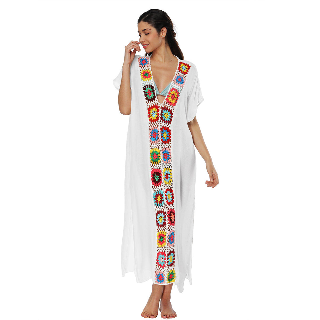 Damen Häkel-Strandkleid mit buntem Blumendesign R&B