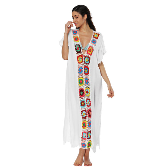 Damen Häkel-Strandkleid mit buntem Blumendesign R&B