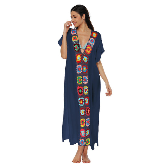 Damen Häkel-Strandkleid mit buntem Blumendesign R&B