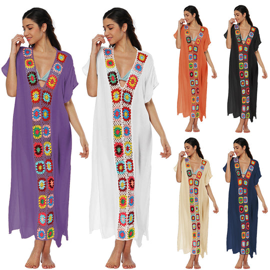 Damen Häkel-Strandkleid mit buntem Blumendesign R&B