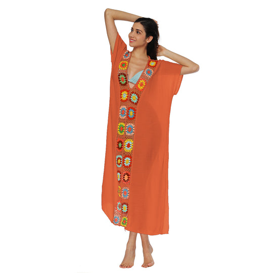 Damen Häkel-Strandkleid mit buntem Blumendesign R&B