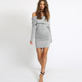 Damen Off-Shoulder Strickkleid mit Figurbetontem Schnitt und Raffungen